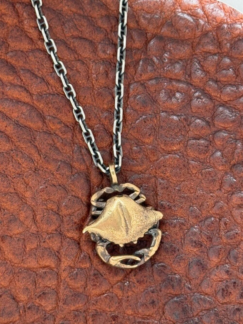 Handmade Bronze Crab Pendant Necklace by Robert Burkett | Lost Wax Cast | 20" An